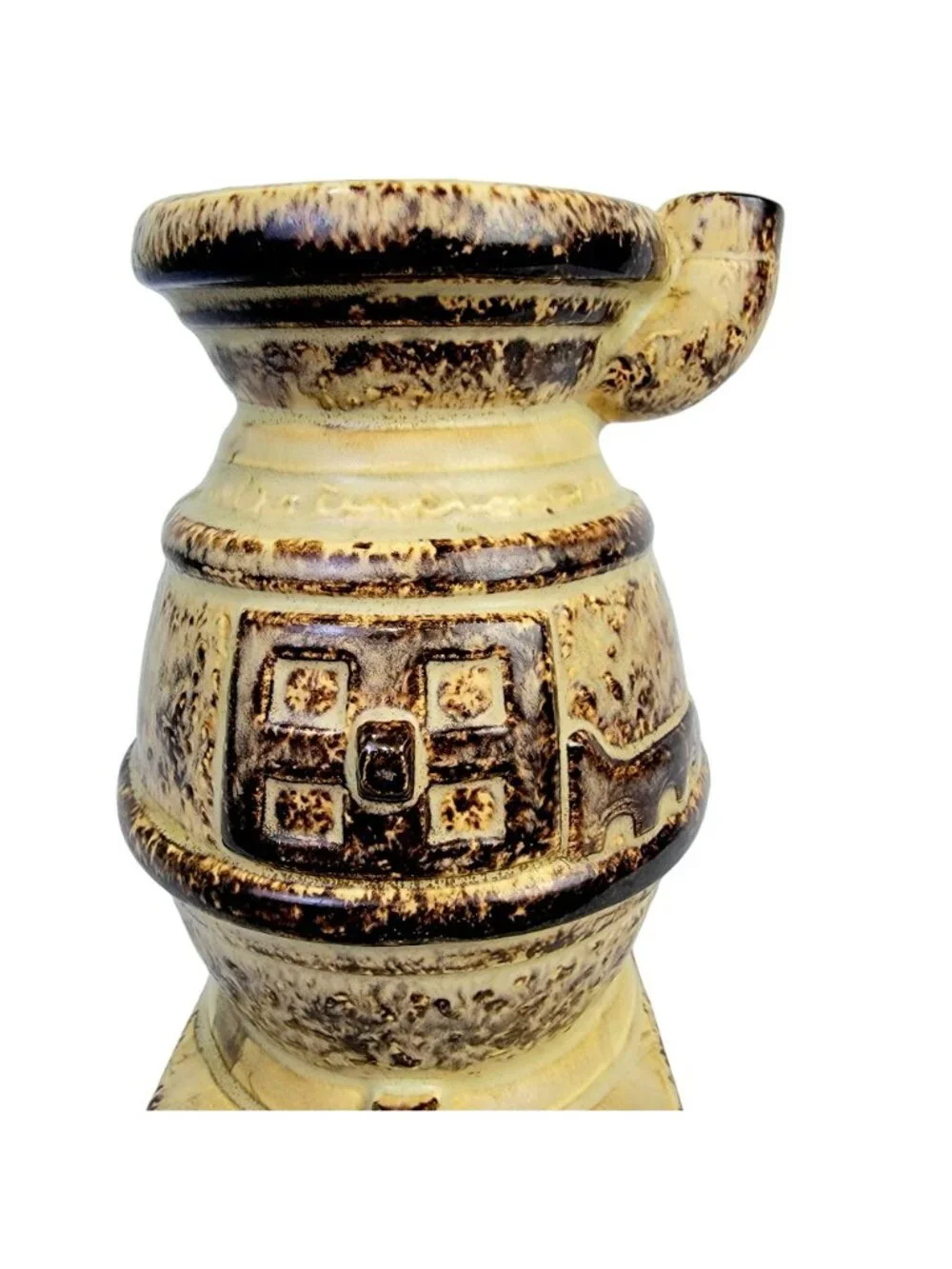 Vintage 80s Caffco Pot Belly Stove Ceramic Vase Bookshelf Brown Tan Rustic Retro - Picture 7 of 11